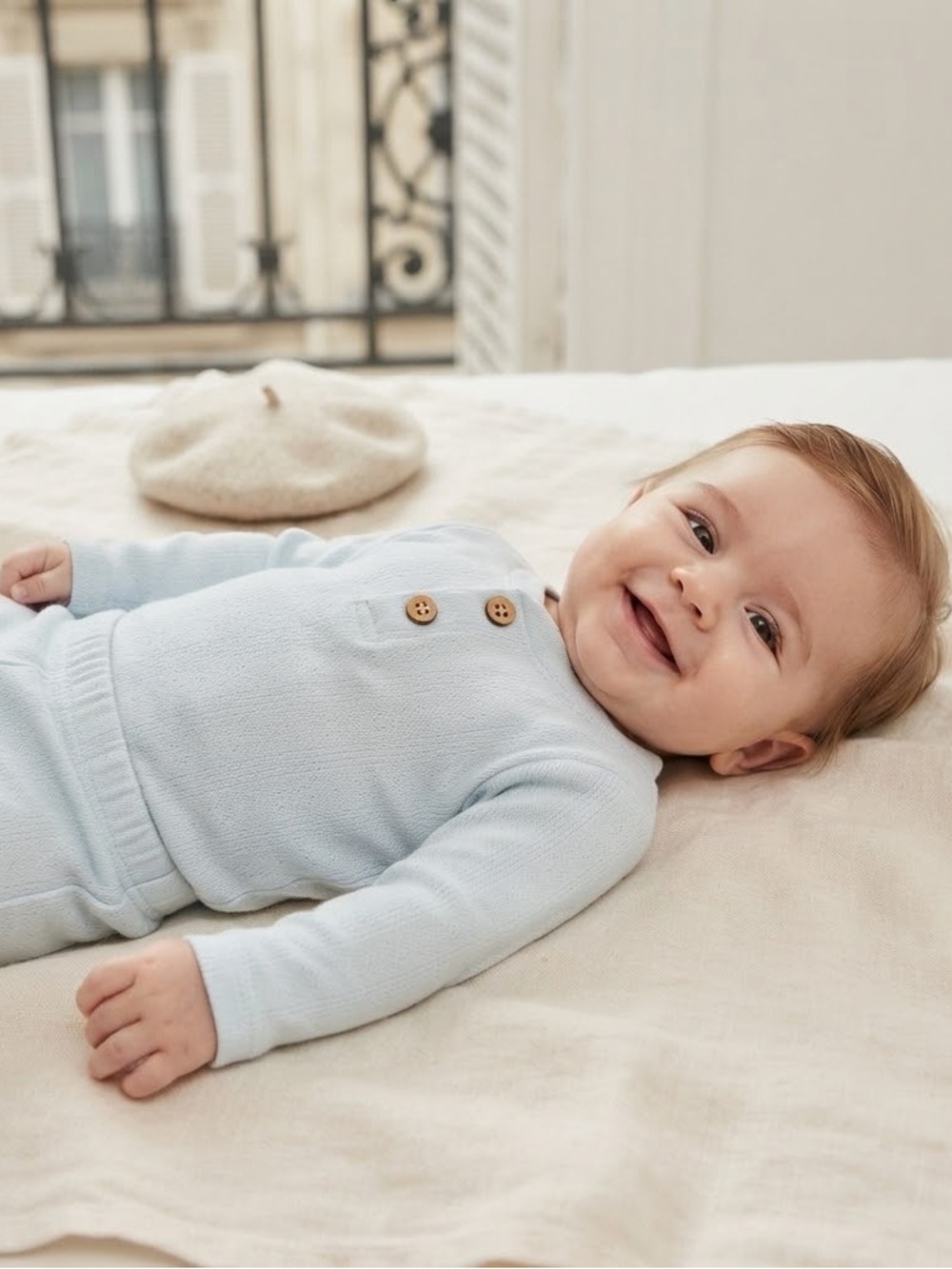 Cloud Island Powder Blue Long Sleeve Pointelle Bodysuit + Pants Matching Set